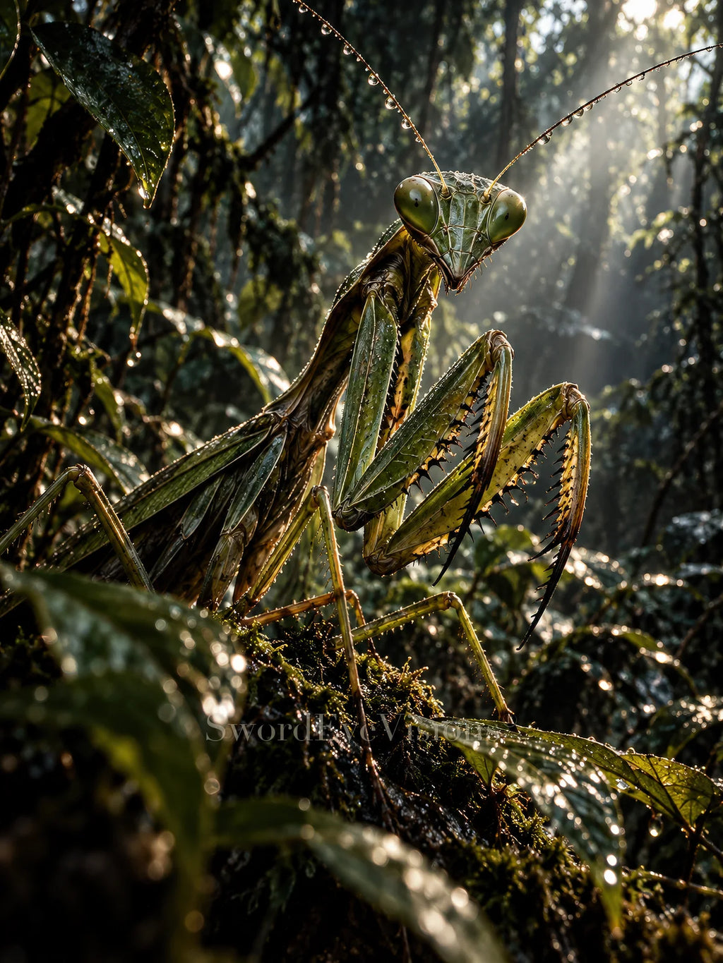 Praying Mantis fine art print from SEV Fauna, unframed — protected web preview; watermark appears on the display image only, not the supplied print