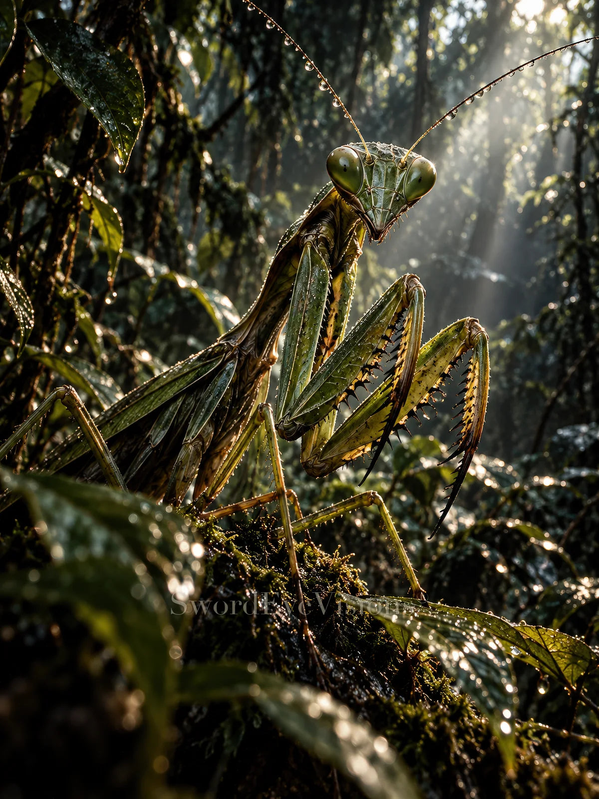 Praying Mantis fine art print from SEV Fauna, unframed — protected web preview; watermark appears on the display image only, not the supplied print