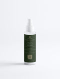 Quick Refresh Dry Shampoo Spray — 100 ml dark green SEV Apothecary spray bottle with pump, The Hair Composition, on a plain studio background.
