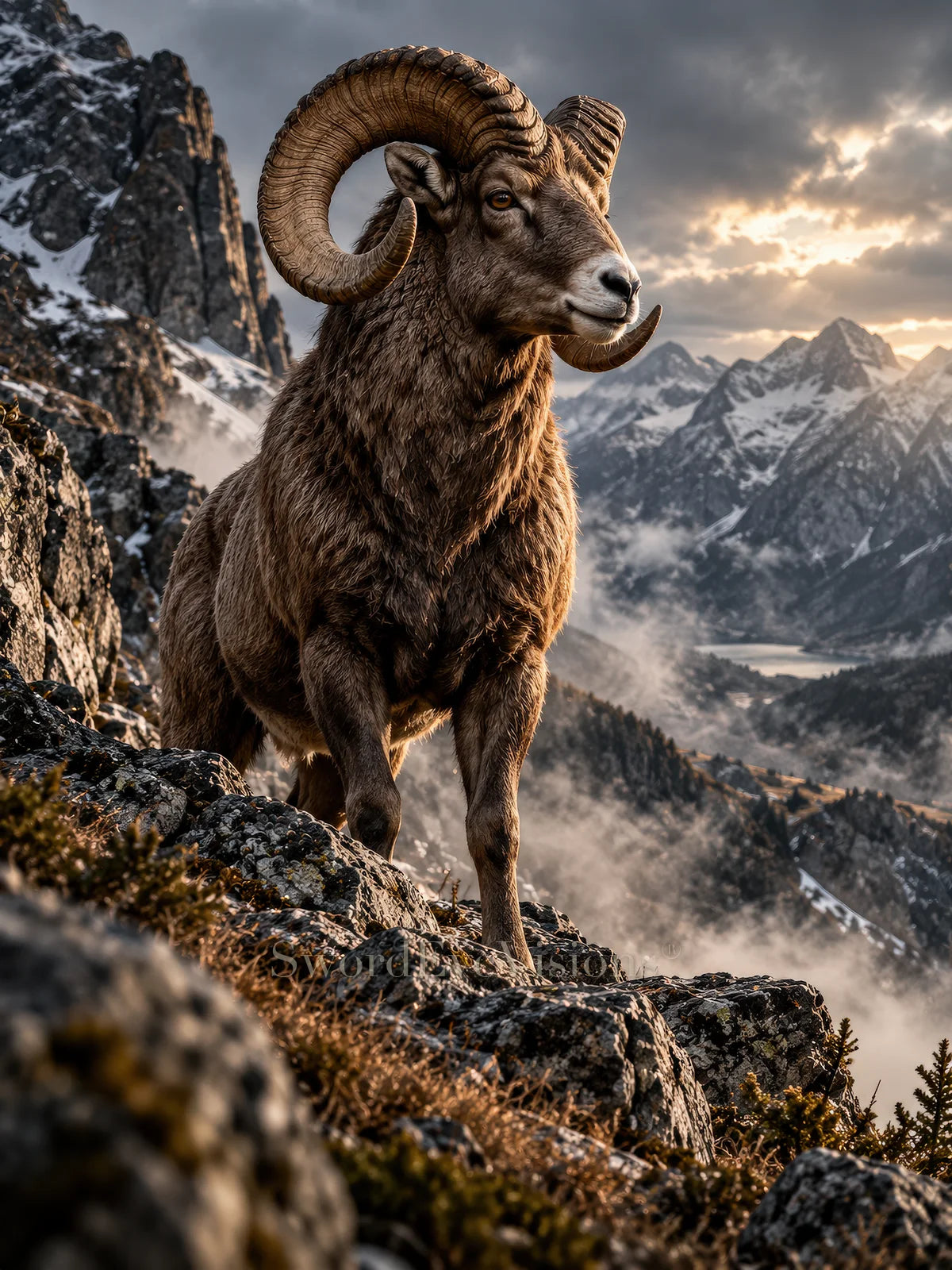 Ram artwork from SEV Fauna, shown without its frame — protected web preview; watermark appears on the display image only, not the supplied print