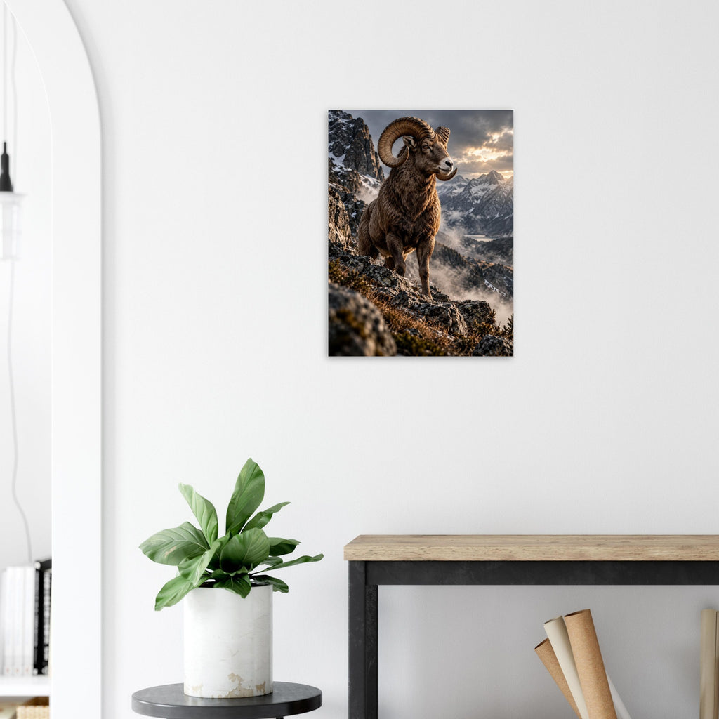 Ram unframed fine art print, 45 × 60 cm, beside an arched doorway