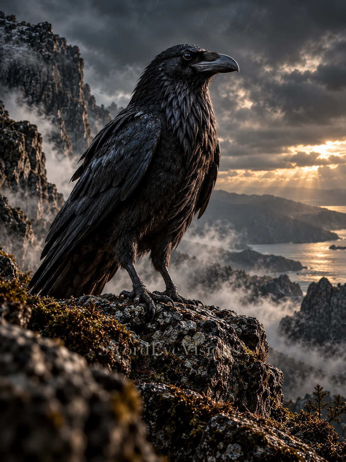 Raven artwork from SEV Fauna, shown without its frame — protected web preview; watermark appears on the display image only, not the supplied print