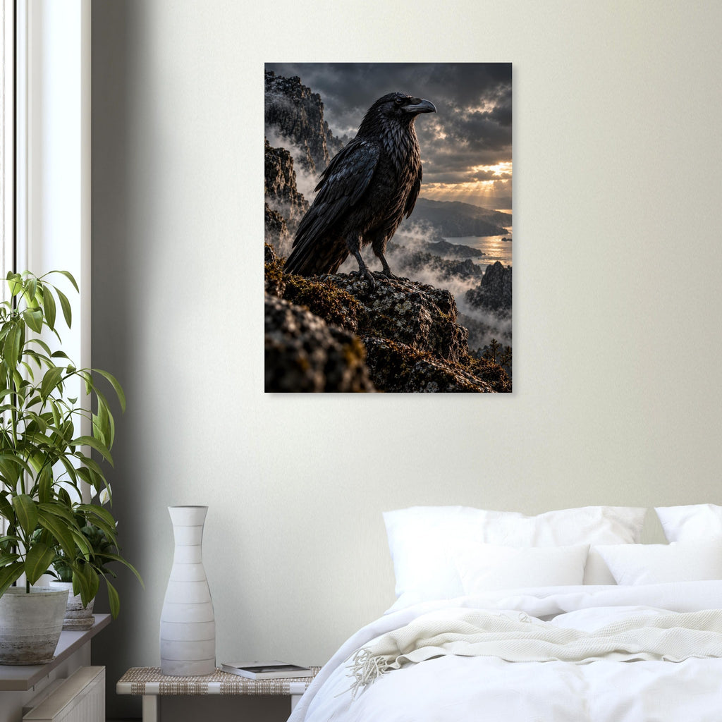 Raven unframed fine art print, 60 × 80 cm, in a bedroom