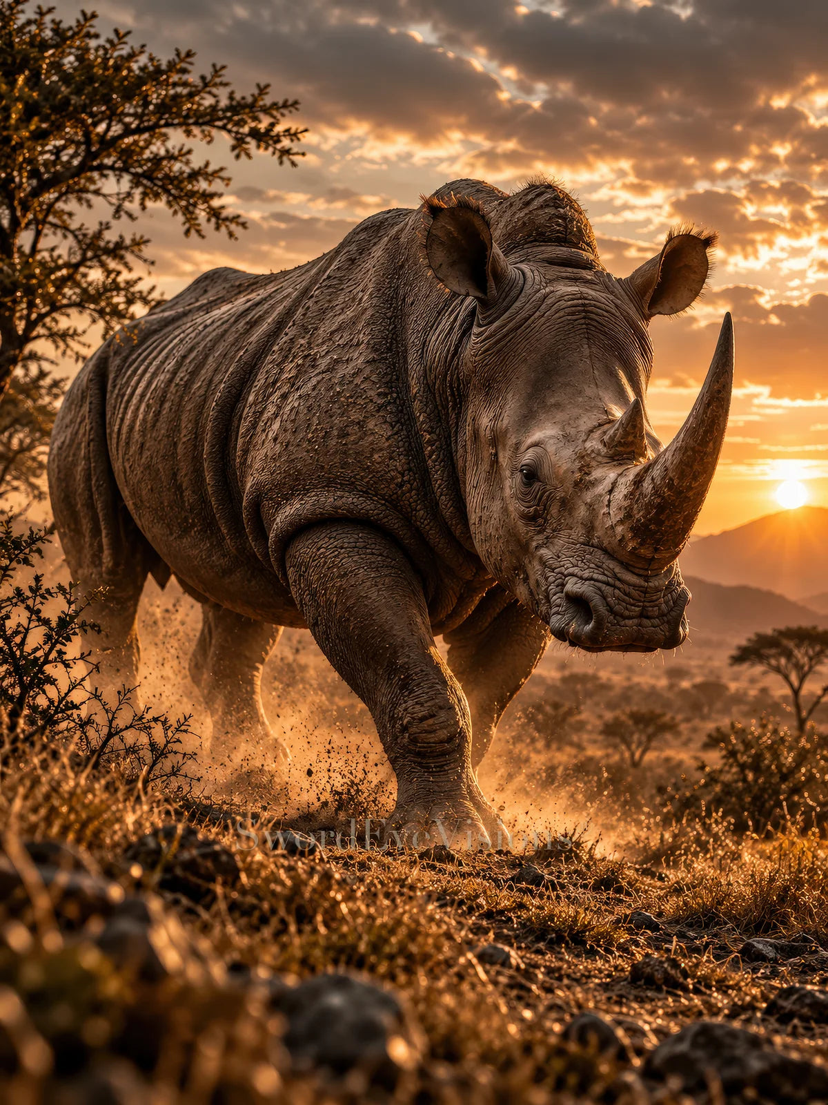 Rhino fine art print from SEV Fauna, unframed — protected web preview; watermark appears on the display image only, not the supplied print