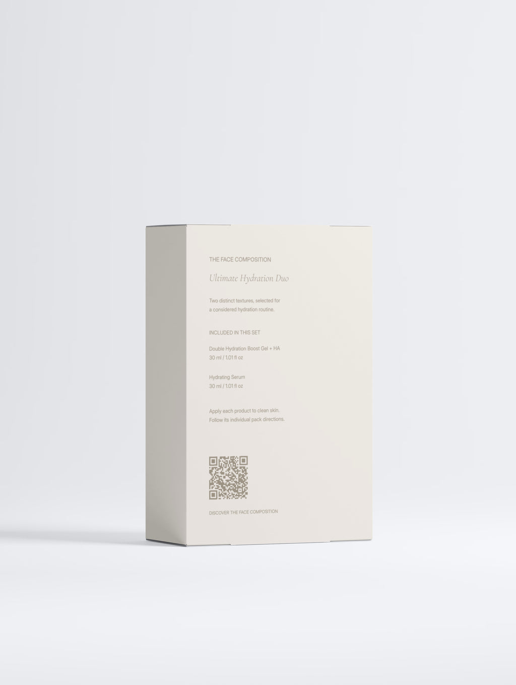 SEV Apothecary Ultimate Hydration Duo presentation box — back view with product notes and Face Composition QR