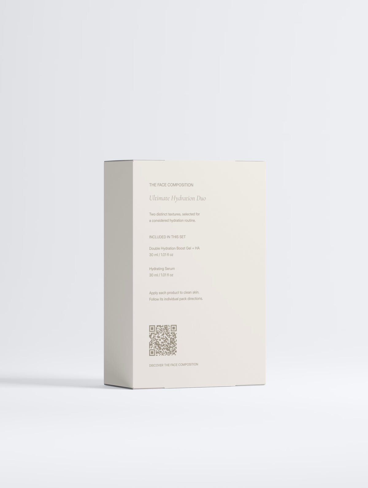 SEV Apothecary Ultimate Hydration Duo presentation box — back view with product notes and Face Composition QR