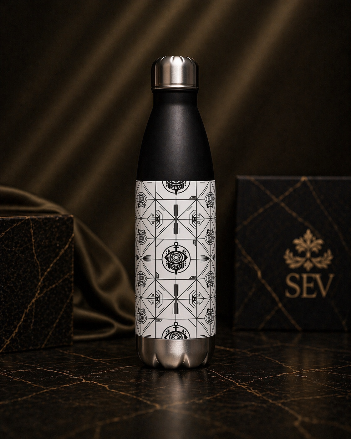 SEV STAINLESS STEEL WATER BOTTLE — PRECISION MONO BLACK — alternate view 2 of 9
