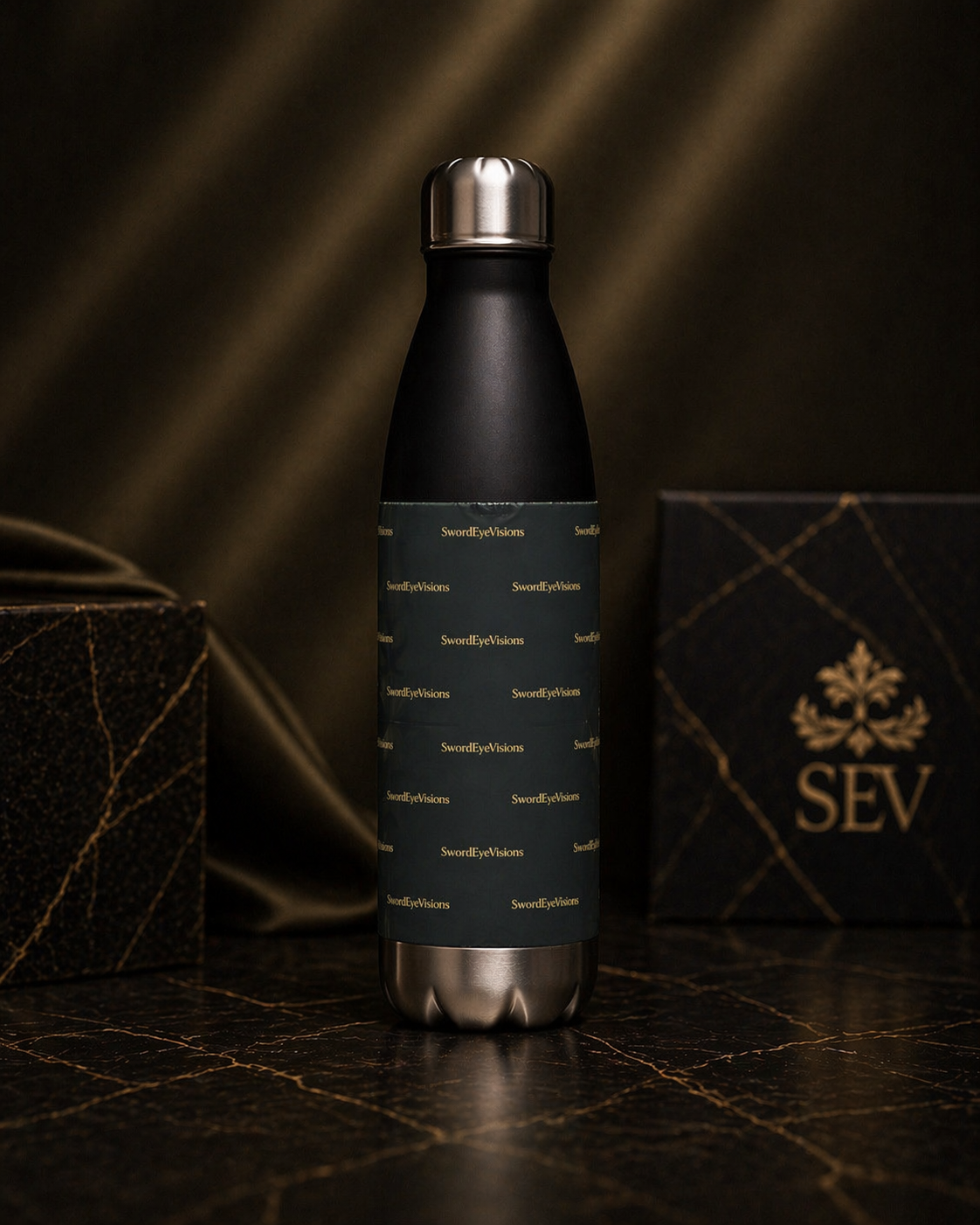 SEV STAINLESS STEEL WATER BOTTLE — NOIR GRAPHITE GOLD — alternate view 2 of 9