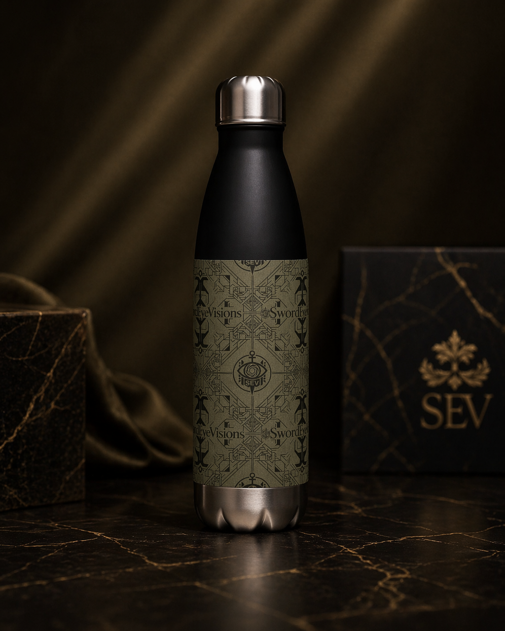 SEV STAINLESS STEEL WATER BOTTLE — UTILITY OLIVE NOIR — alternate view 2 of 9