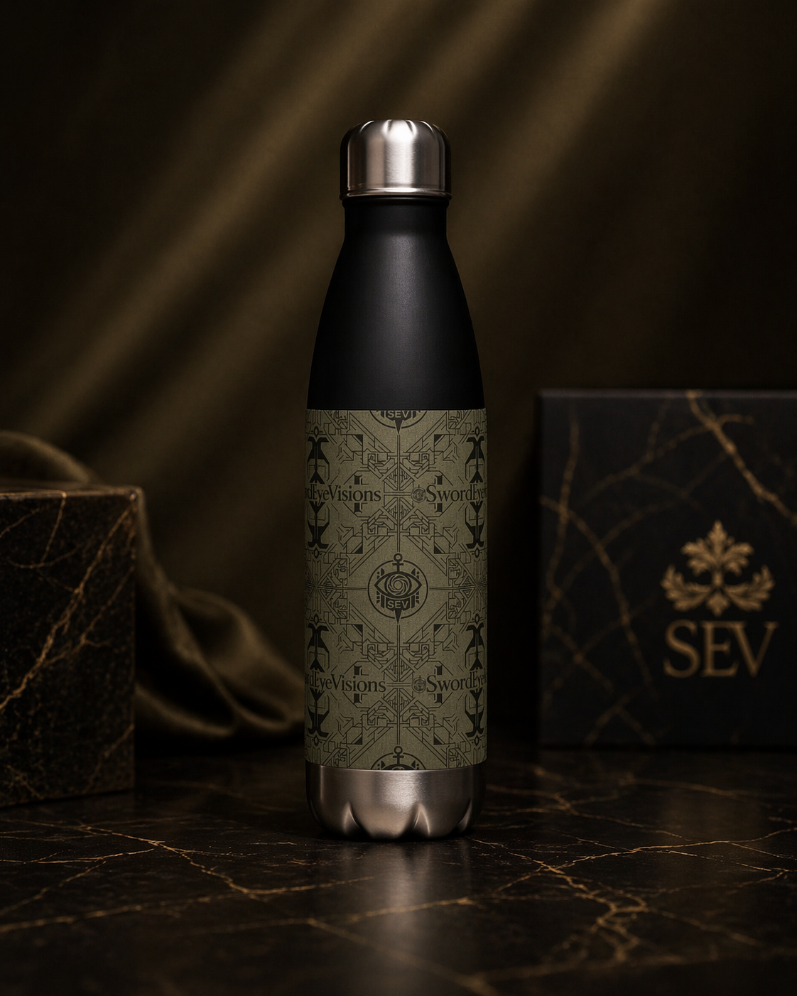 SEV STAINLESS STEEL WATER BOTTLE — UTILITY OLIVE NOIR — alternate view 2 of 9