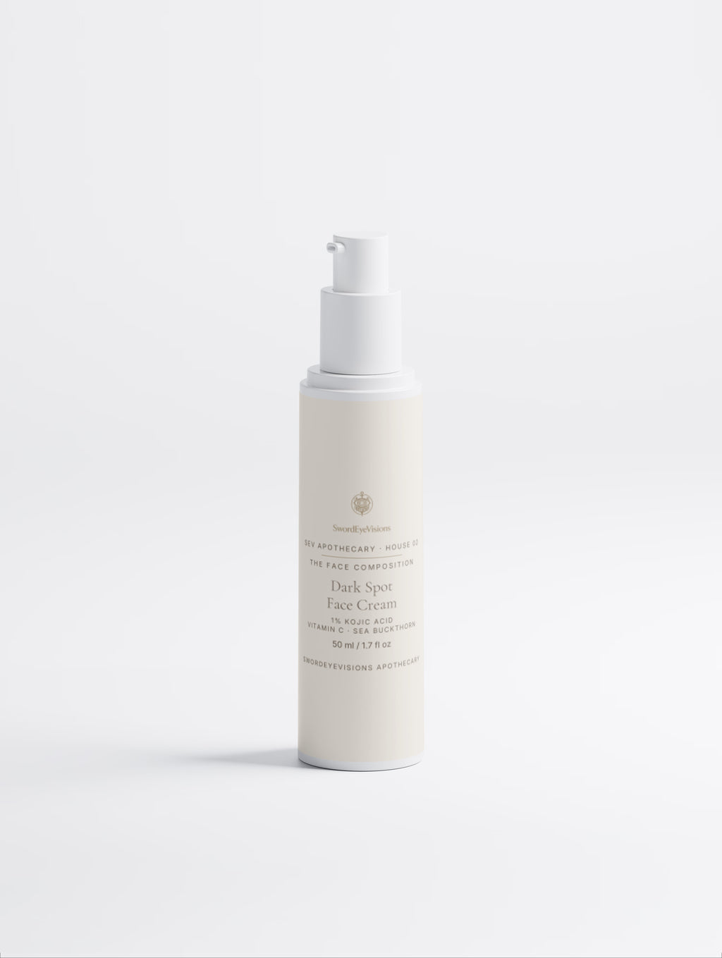 The 50 ml pump bottle alone, front view, on a pale background.