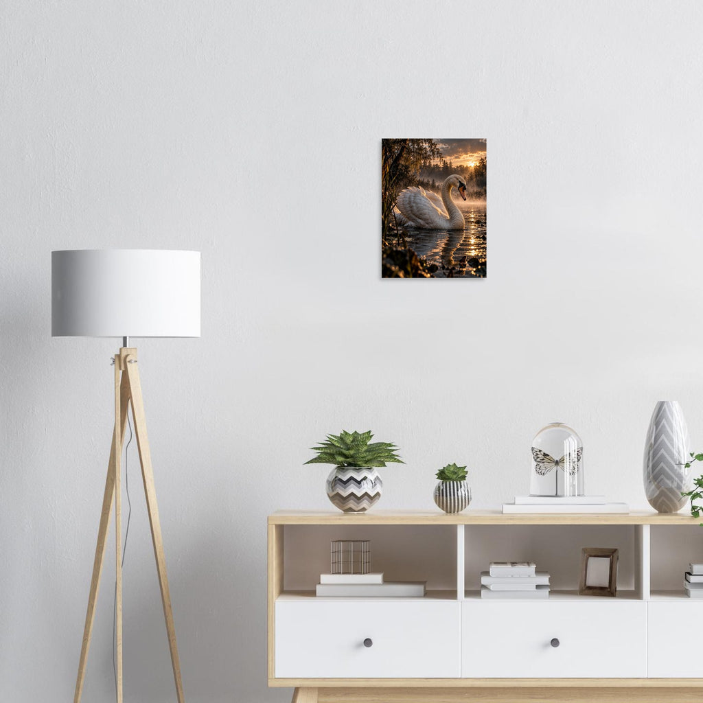 Swan unframed fine art print, 30 × 40 cm, on a wall above a sideboard