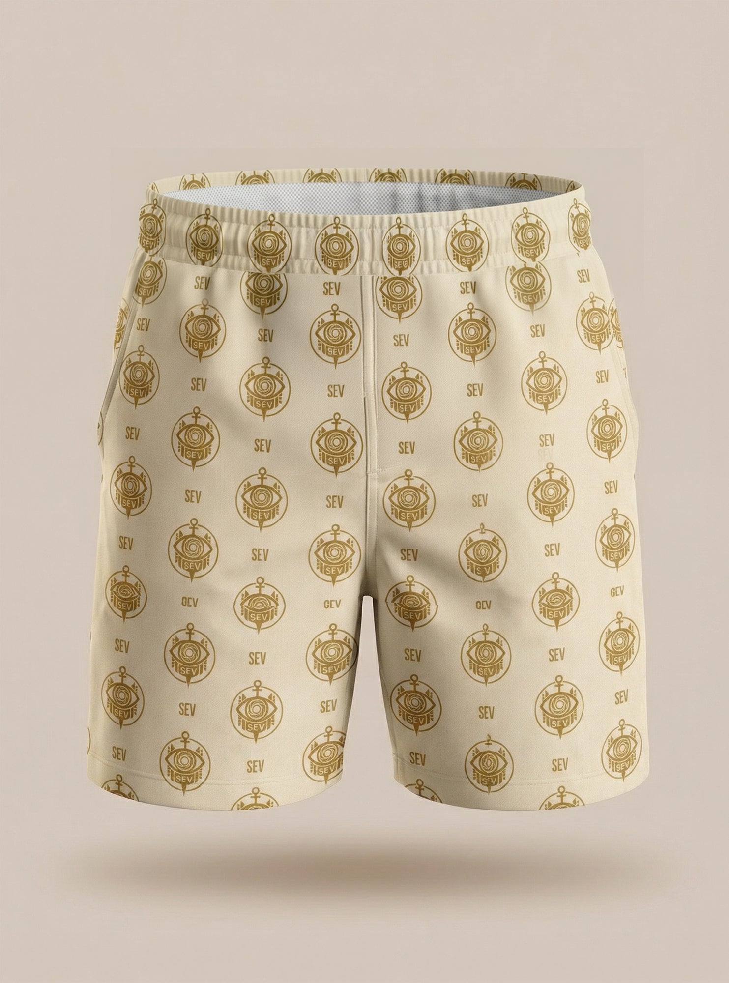 SEV GoldCream Monogram Swim Shorts — Recycled Edition — alternate view 1 of 5