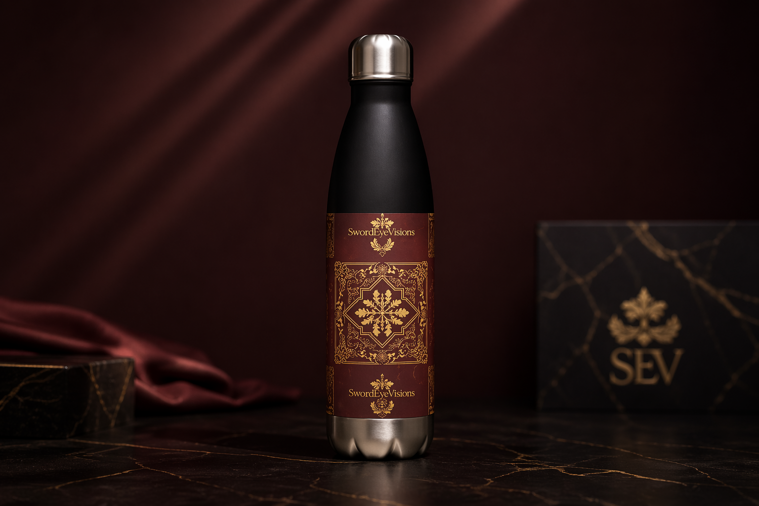 SEV STAINLESS STEEL WATER BOTTLE — IMPERIAL BURGUNDY GOLD — alternate view 2 of 9