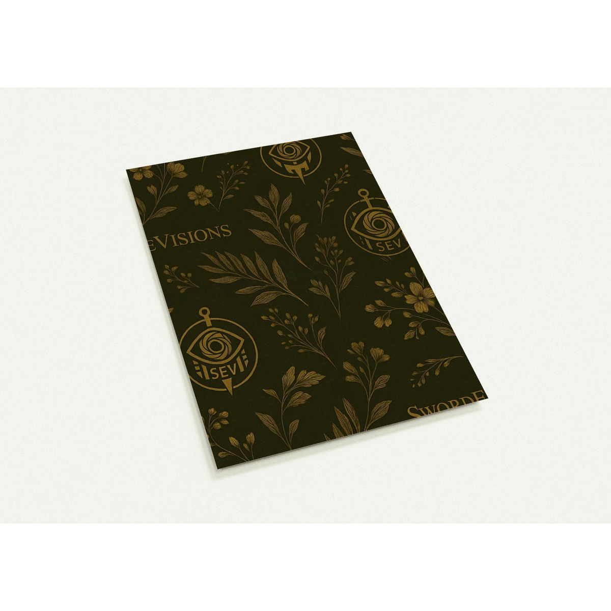 Deep Olive Gold Botanical postcard set with muted botanical pattern