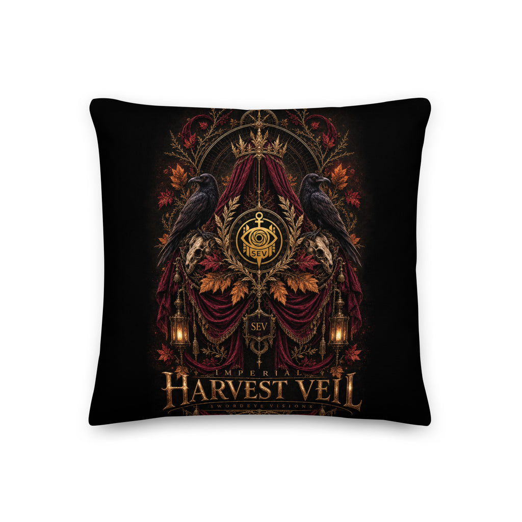 Imperial Harvest Veil 18-inch pillow, back — matching original artwork and black surround