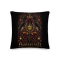 Imperial Harvest Veil 18-inch pillow, front — crimson and gold artwork on noir with insert