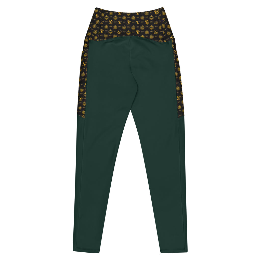 Luxury Emerald Leggings with Pockets — Eclipse Noir Gold Crest — alternate view 3 of 4