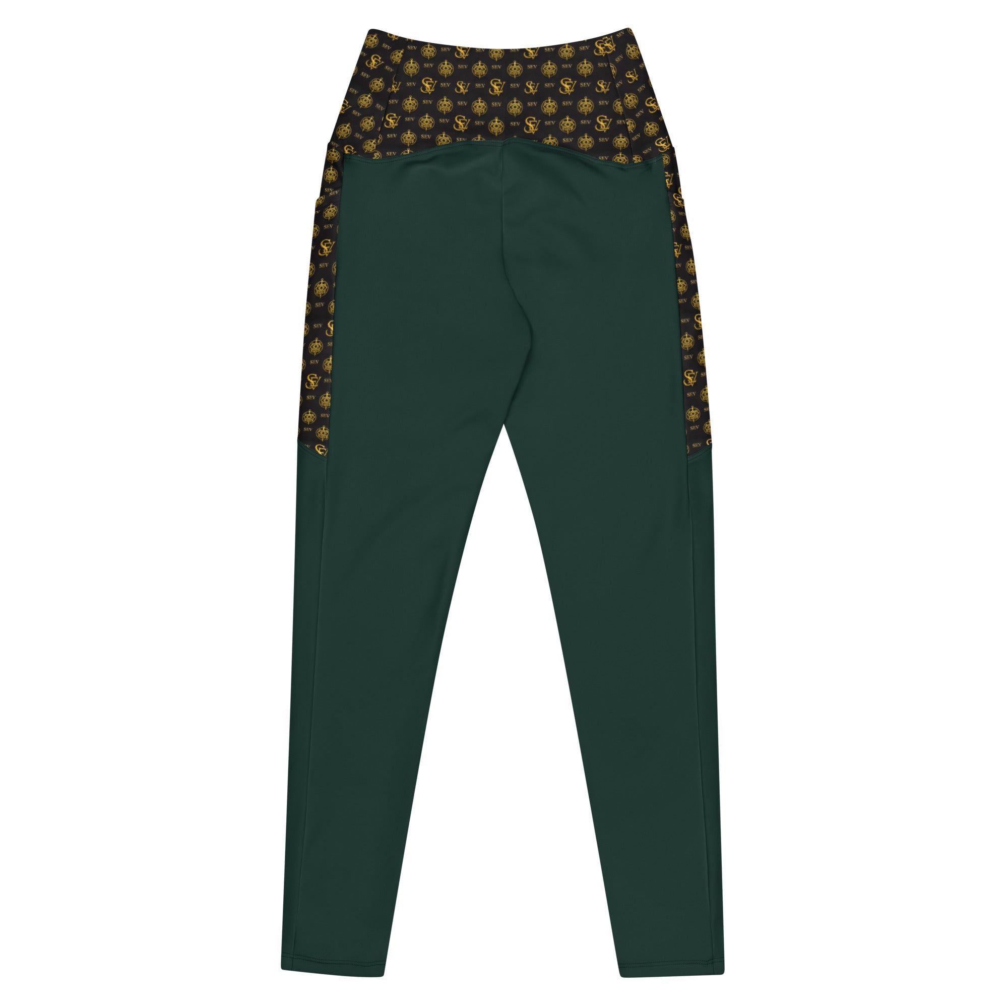 Luxury Emerald Leggings with Pockets — Eclipse Noir Gold Crest — alternate view 3 of 4