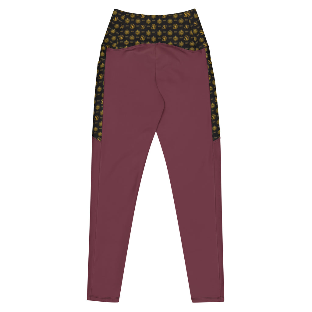 Rose Aurora Leggings with Pockets — Eclipse Noir Gold Crest — Waistband & Pocket Panel Edition — alternate view 3 of 4