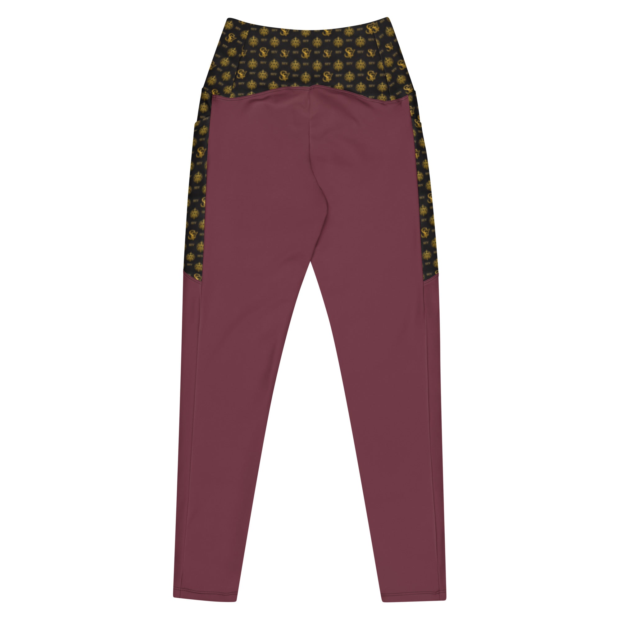 Rose Aurora Leggings with Pockets — Eclipse Noir Gold Crest — Waistband & Pocket Panel Edition — alternate view 3 of 4