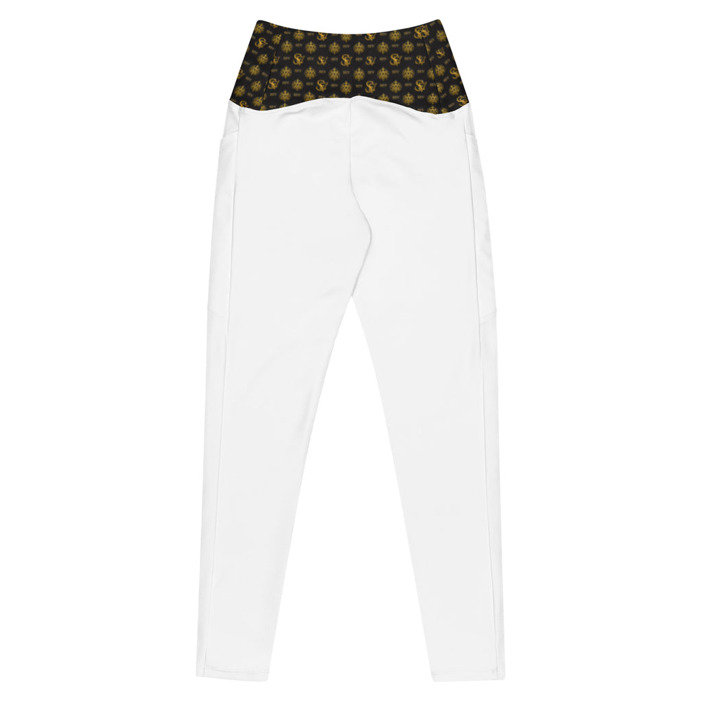 LUXURY WHITE LEGGINGS WITH POCKETS — ECLIPSE NOIR GOLD CREST — alternate view 3 of 4