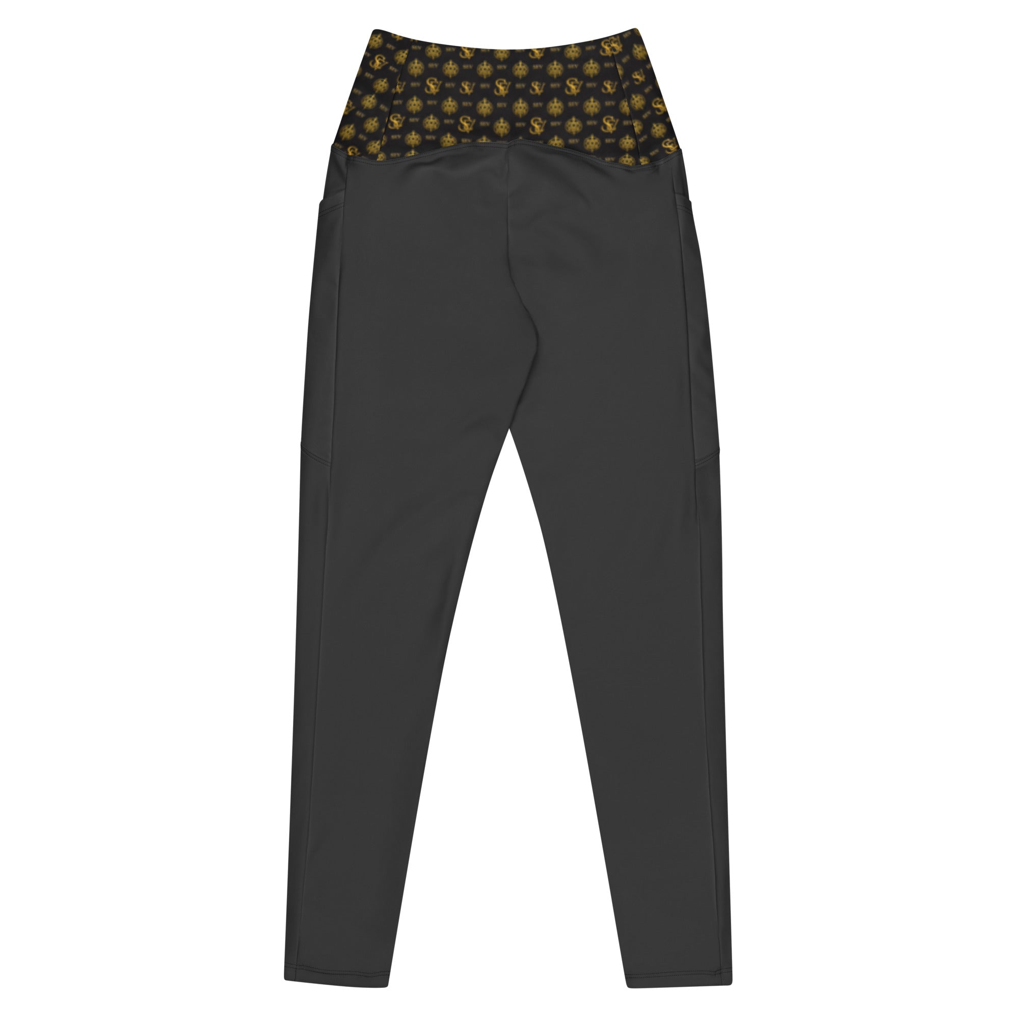 Carbon Smoke Leggings with Pockets — Eclipse Noir Gold Crest — Waistband Edition — alternate view 3 of 4