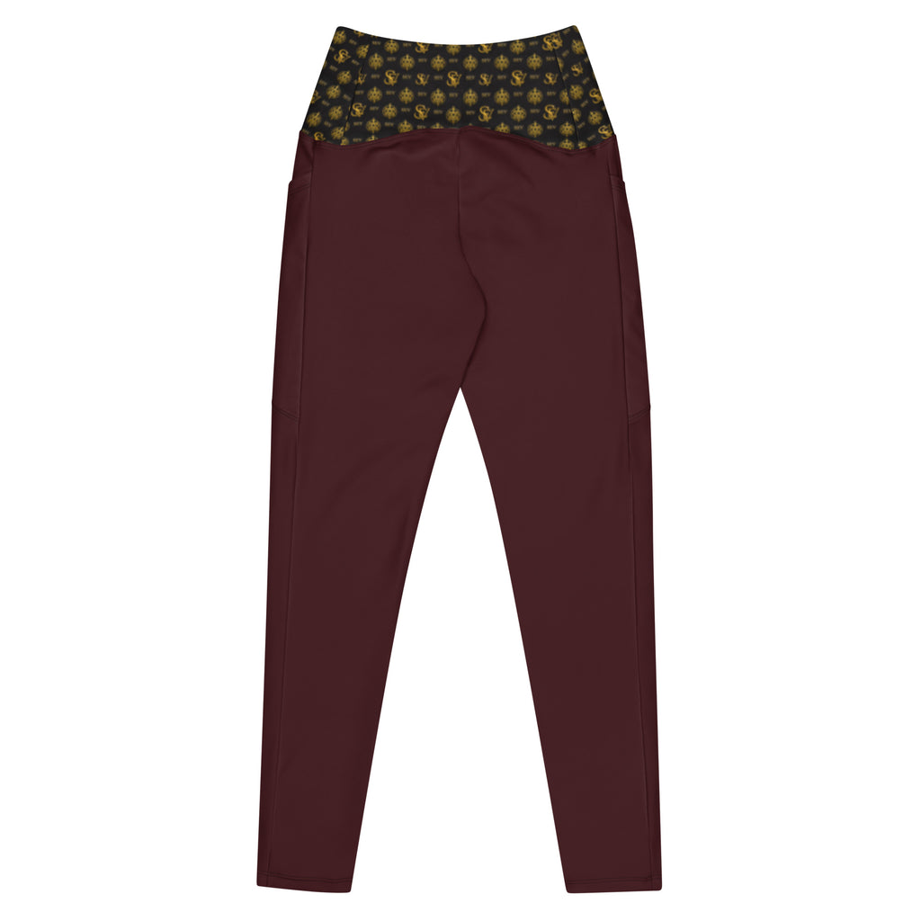 Luxury Red Leggings with Pockets — Eclipse Noir Gold Crest — Waistband Edition — alternate view 3 of 4