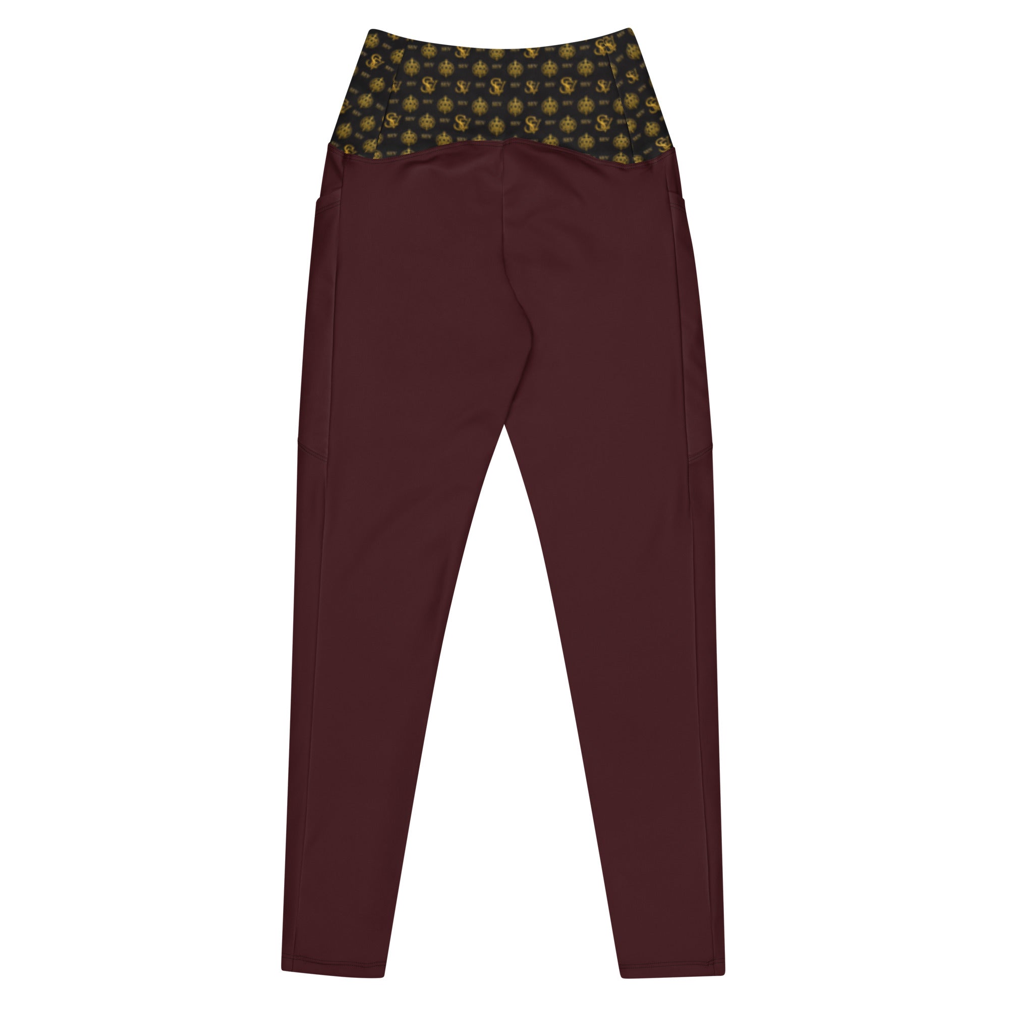 Luxury Red Leggings with Pockets — Eclipse Noir Gold Crest — Waistband Edition — alternate view 3 of 4