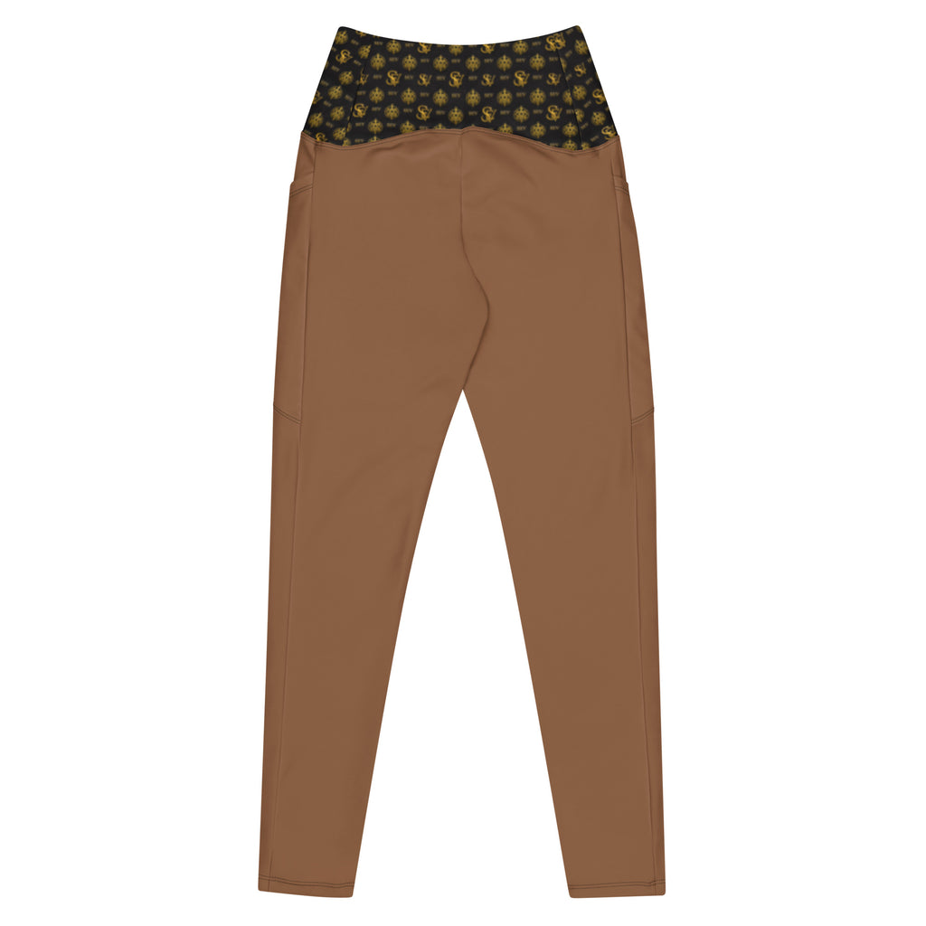 Jasper Brown Leggings with Pockets — Eclipse Noir Gold Crest — Waistband Edition — alternate view 3 of 4