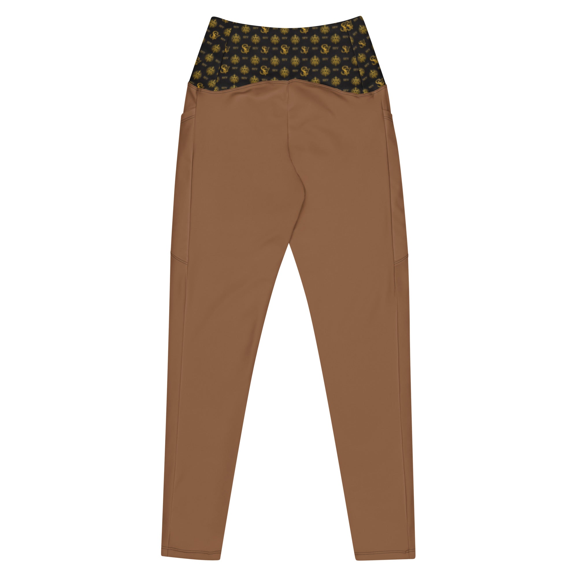 Jasper Brown Leggings with Pockets — Eclipse Noir Gold Crest — Waistband Edition — alternate view 3 of 4