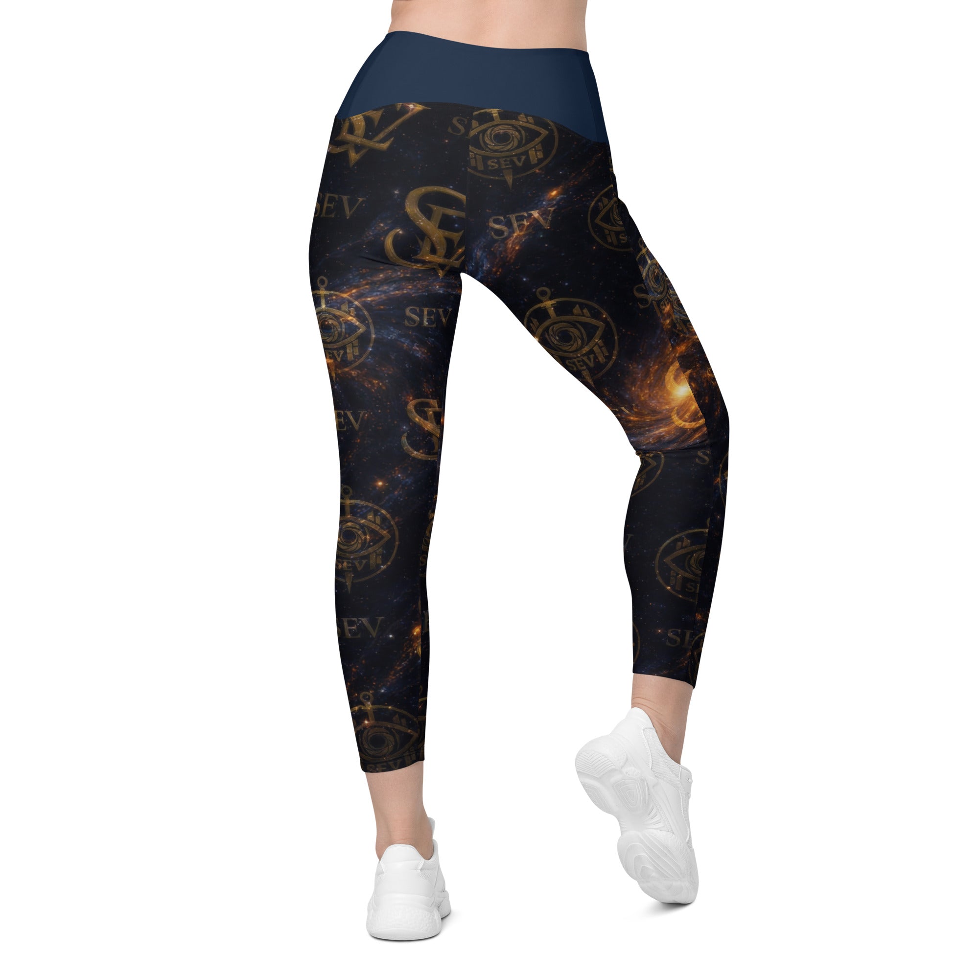 LUXURY BLUE LEGGINGS WITH POCKETS — ASTRAL CORE VEIL — alternate view 4 of 7