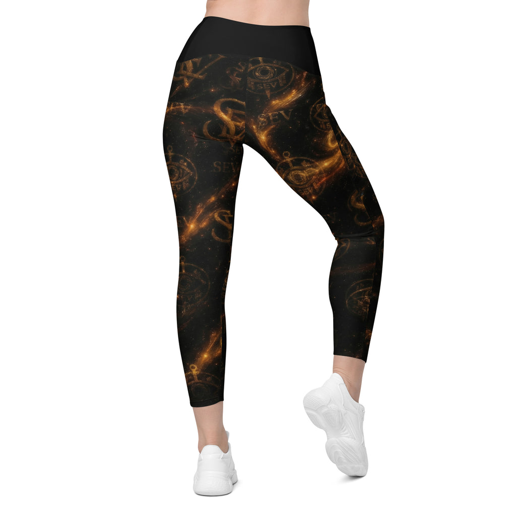 LUXURY BLACK LEGGINGS WITH POCKETS — CELESTIAL STREAM VEIL I — alternate view 4 of 7