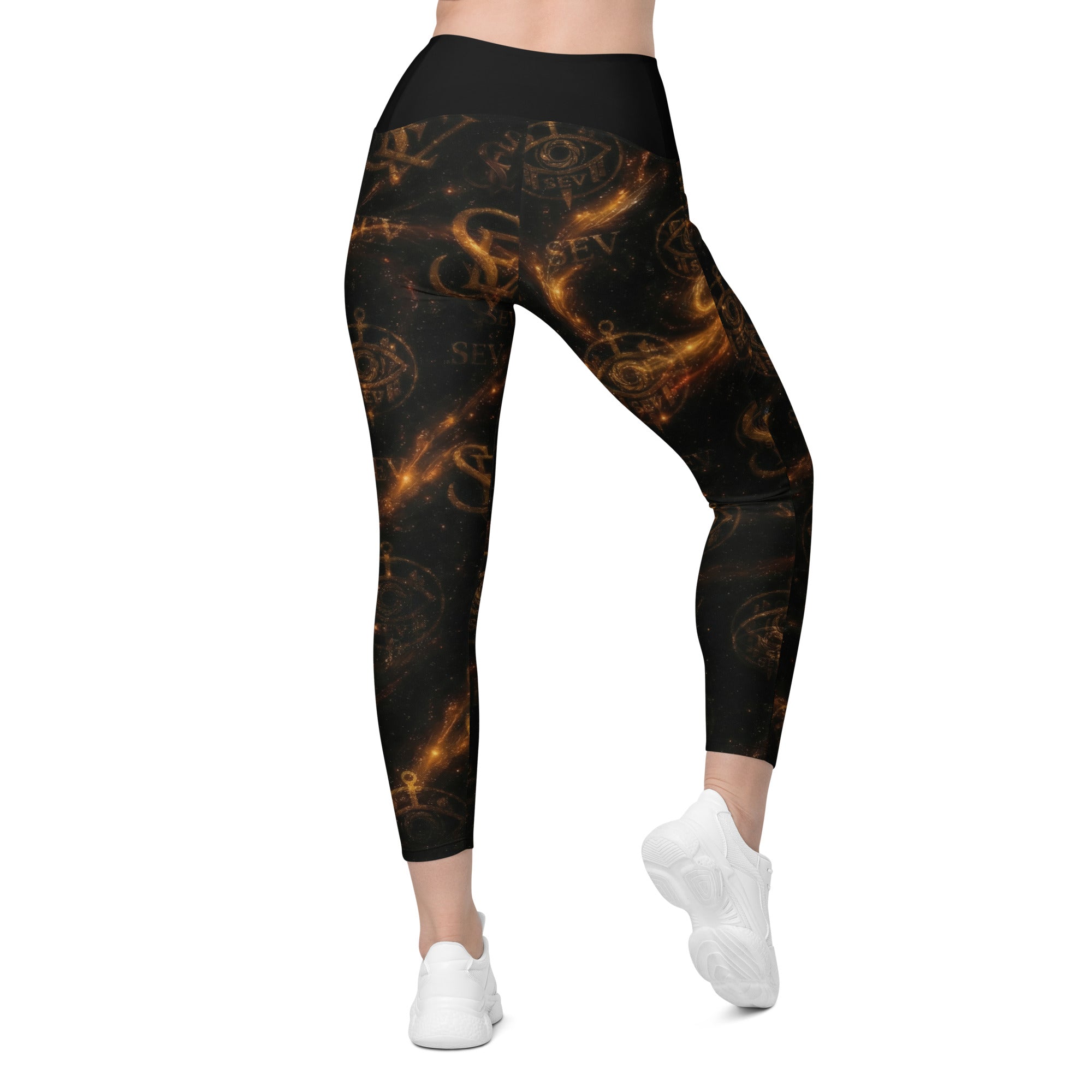 LUXURY BLACK LEGGINGS WITH POCKETS — CELESTIAL STREAM VEIL I — alternate view 4 of 7
