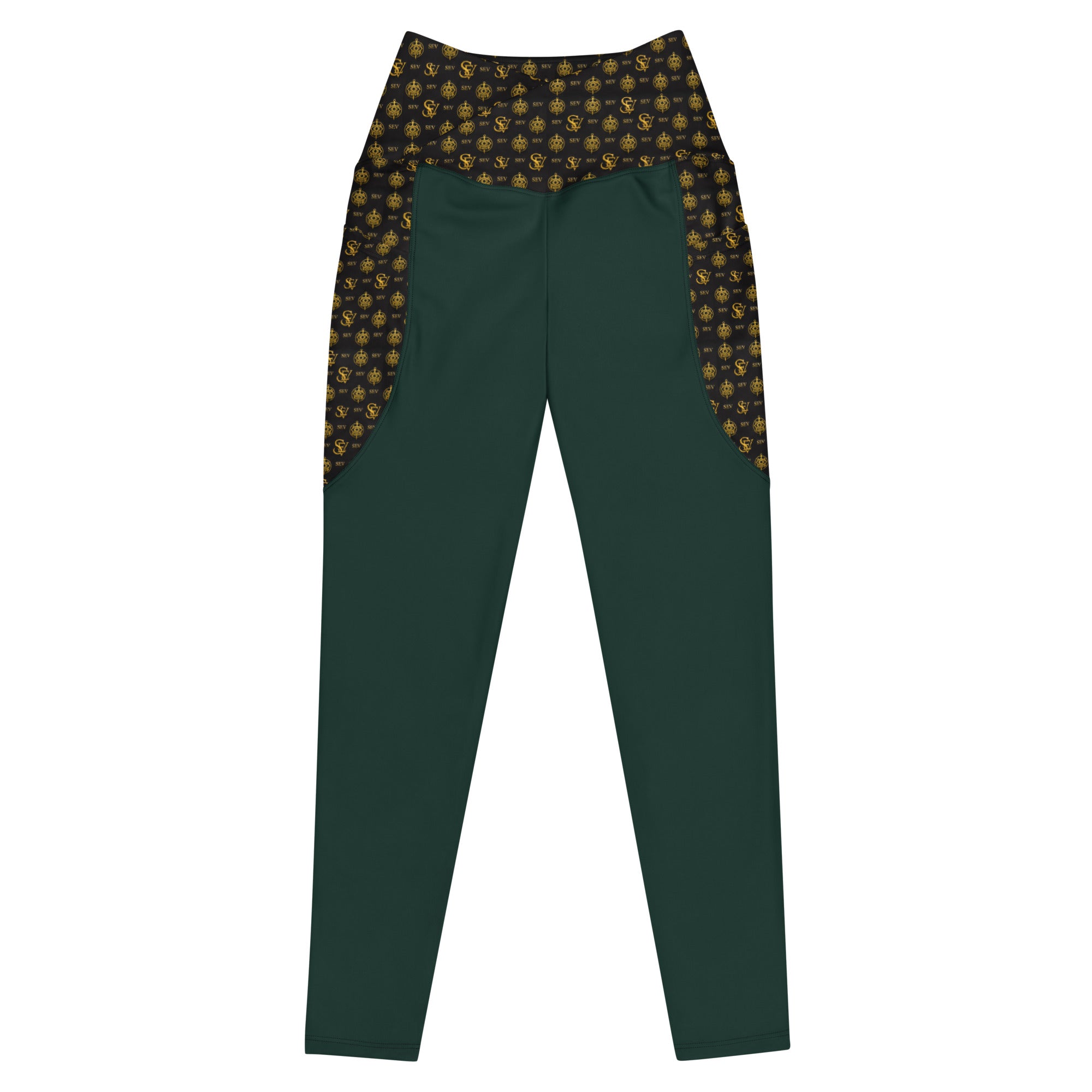 Luxury Emerald Leggings with Pockets — Eclipse Noir Gold Crest — alternate view 1 of 4