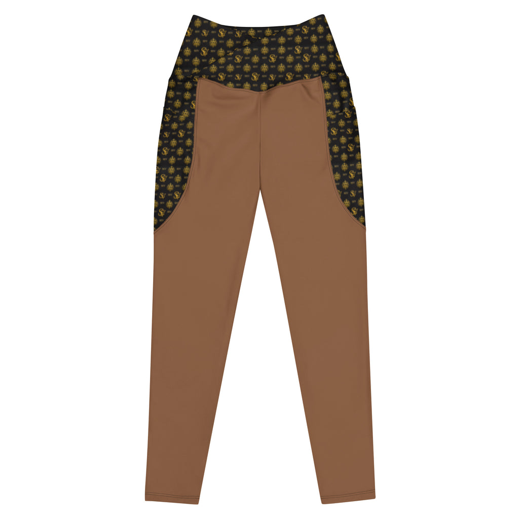 Jasper Brown Leggings with Pockets — Eclipse Noir Gold Crest — Waistband & Pocket Panel Edition — alternate view 1 of 4