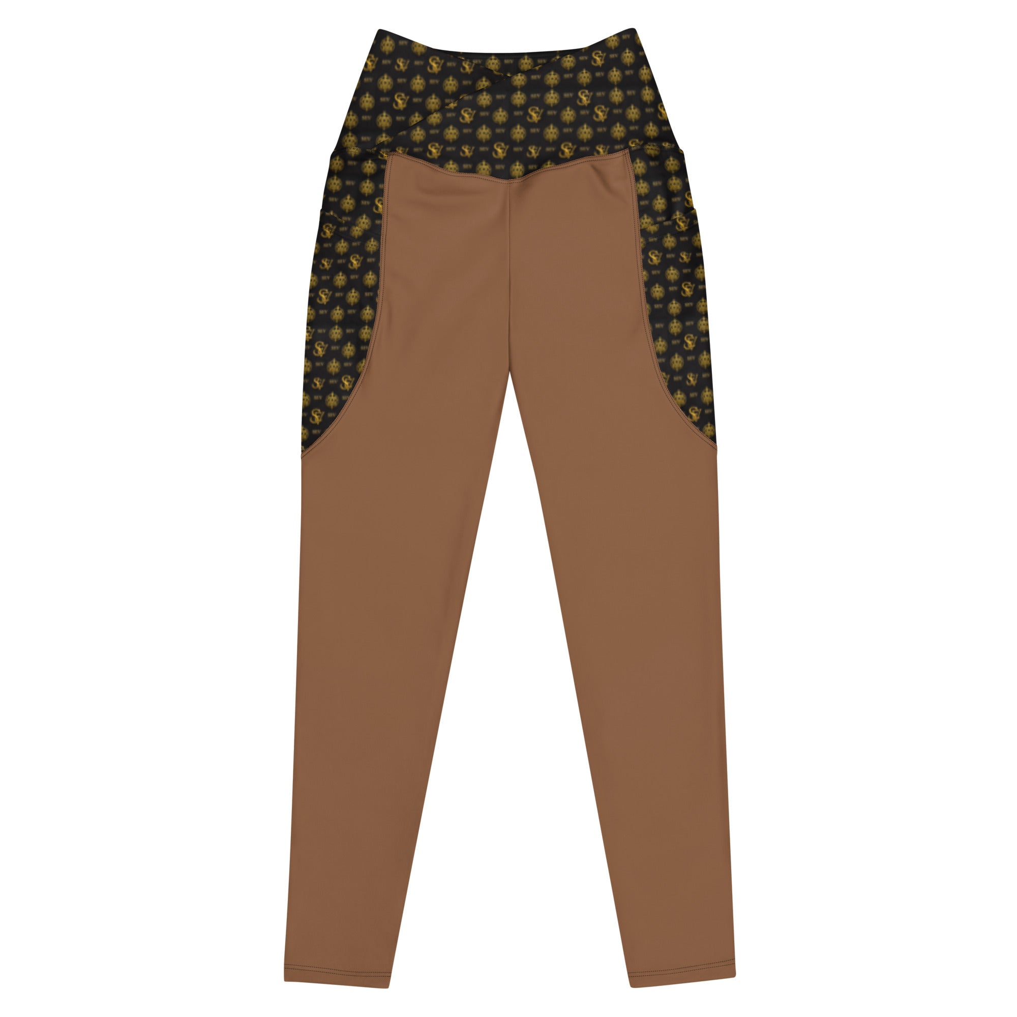 Jasper Brown Leggings with Pockets — Eclipse Noir Gold Crest — Waistband & Pocket Panel Edition — alternate view 1 of 4