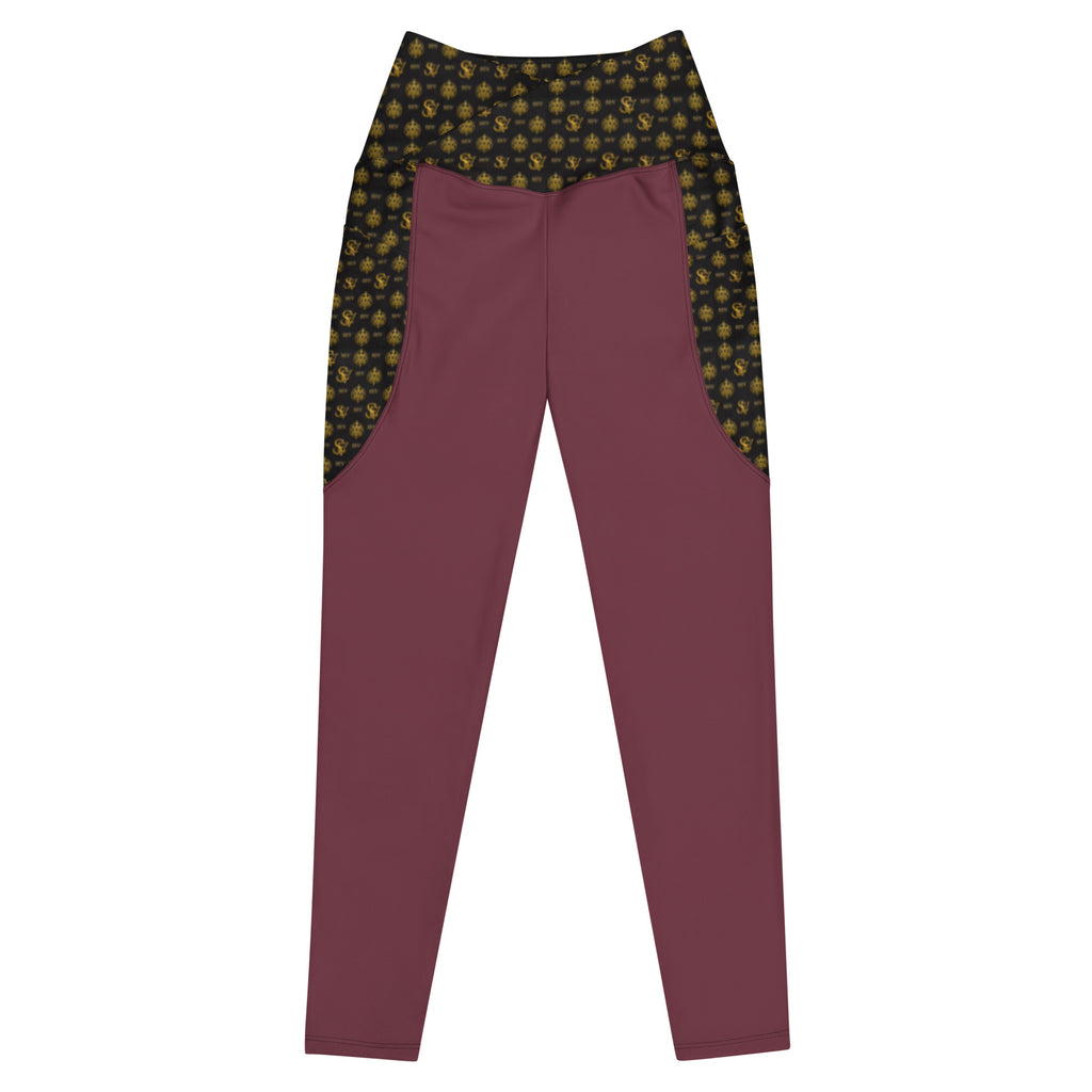 Rose Aurora Leggings with Pockets — Eclipse Noir Gold Crest — Waistband & Pocket Panel Edition — alternate view 1 of 4