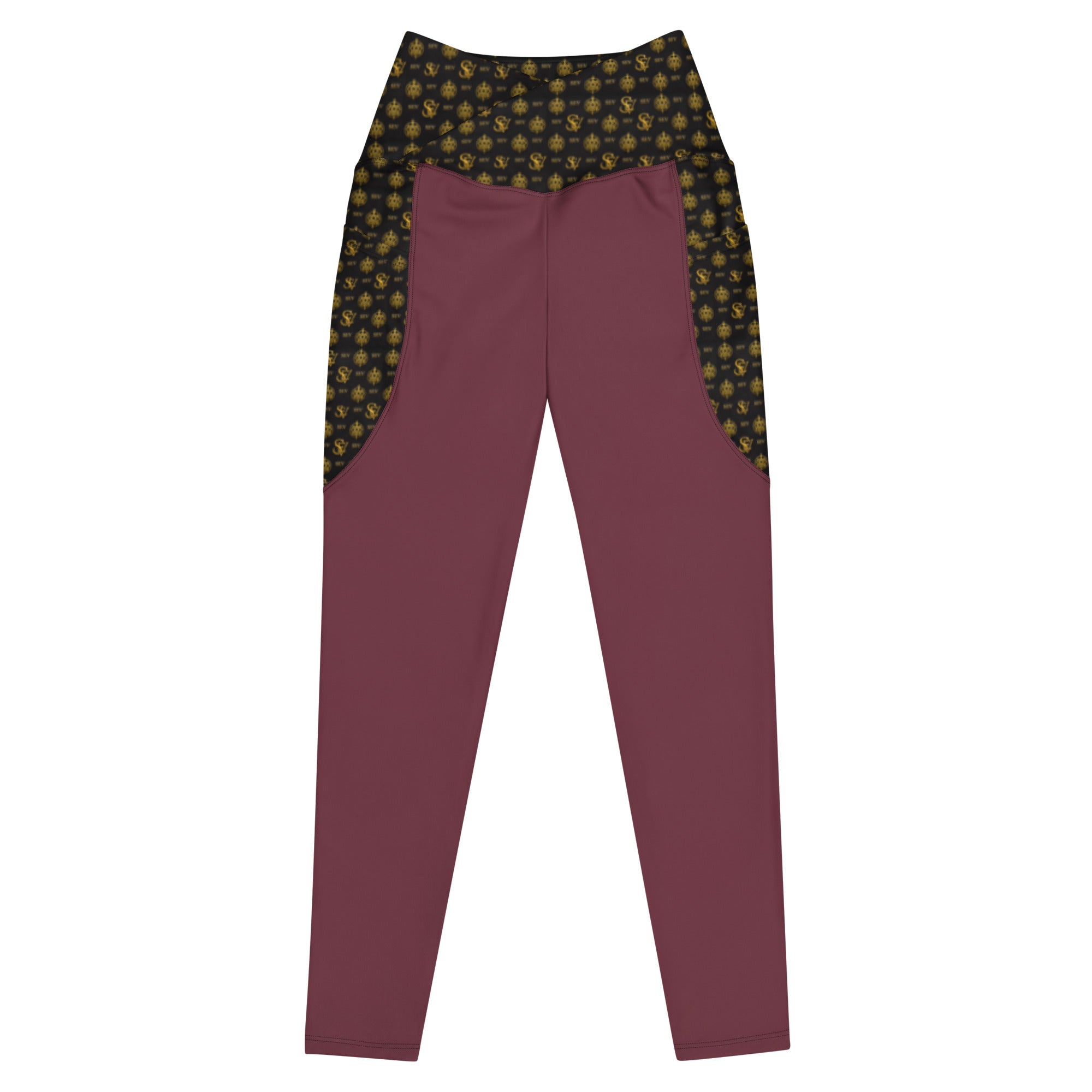 Rose Aurora Leggings with Pockets — Eclipse Noir Gold Crest — Waistband & Pocket Panel Edition — alternate view 1 of 4