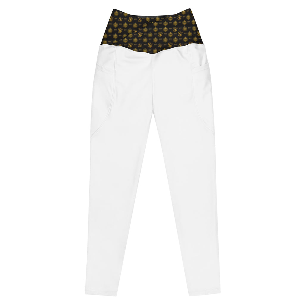 LUXURY WHITE LEGGINGS WITH POCKETS — ECLIPSE NOIR GOLD CREST — alternate view 1 of 4