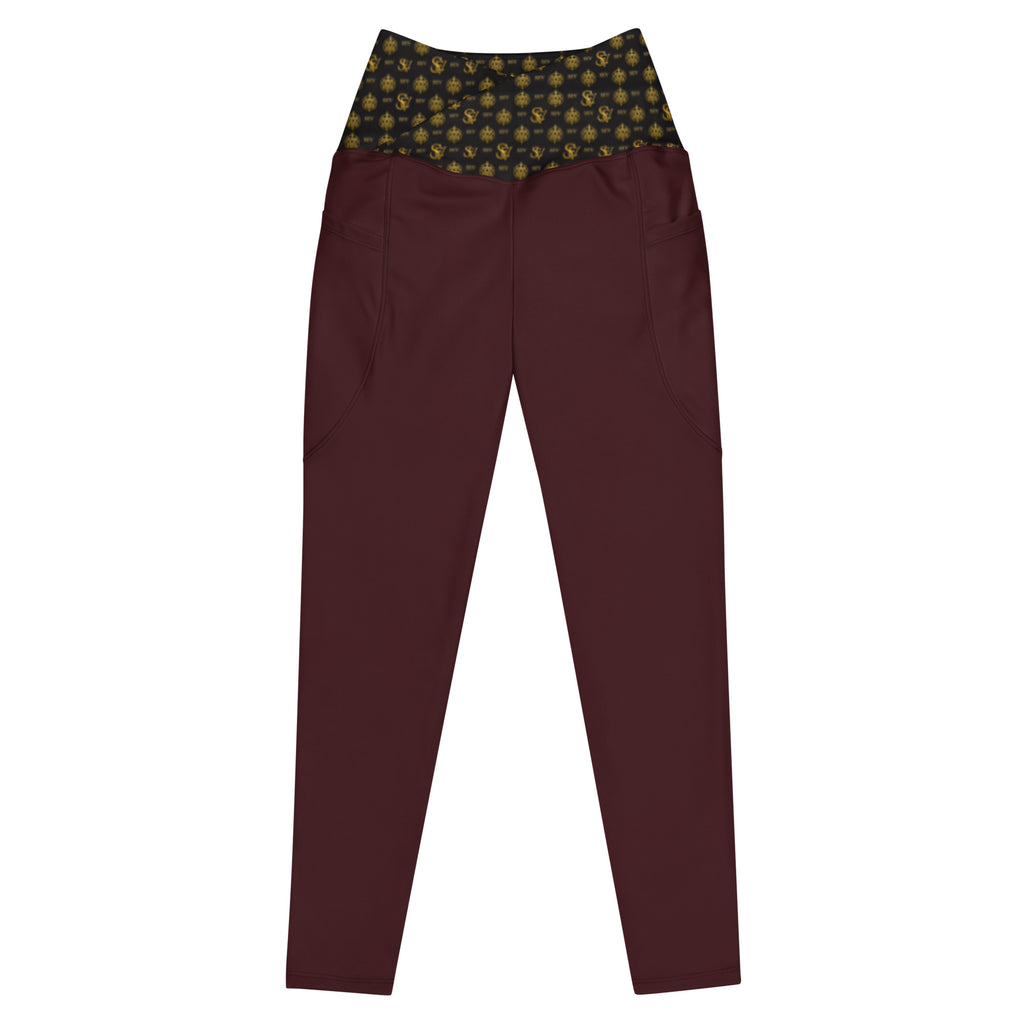 Luxury Red Leggings with Pockets — Eclipse Noir Gold Crest — Waistband Edition — alternate view 1 of 4
