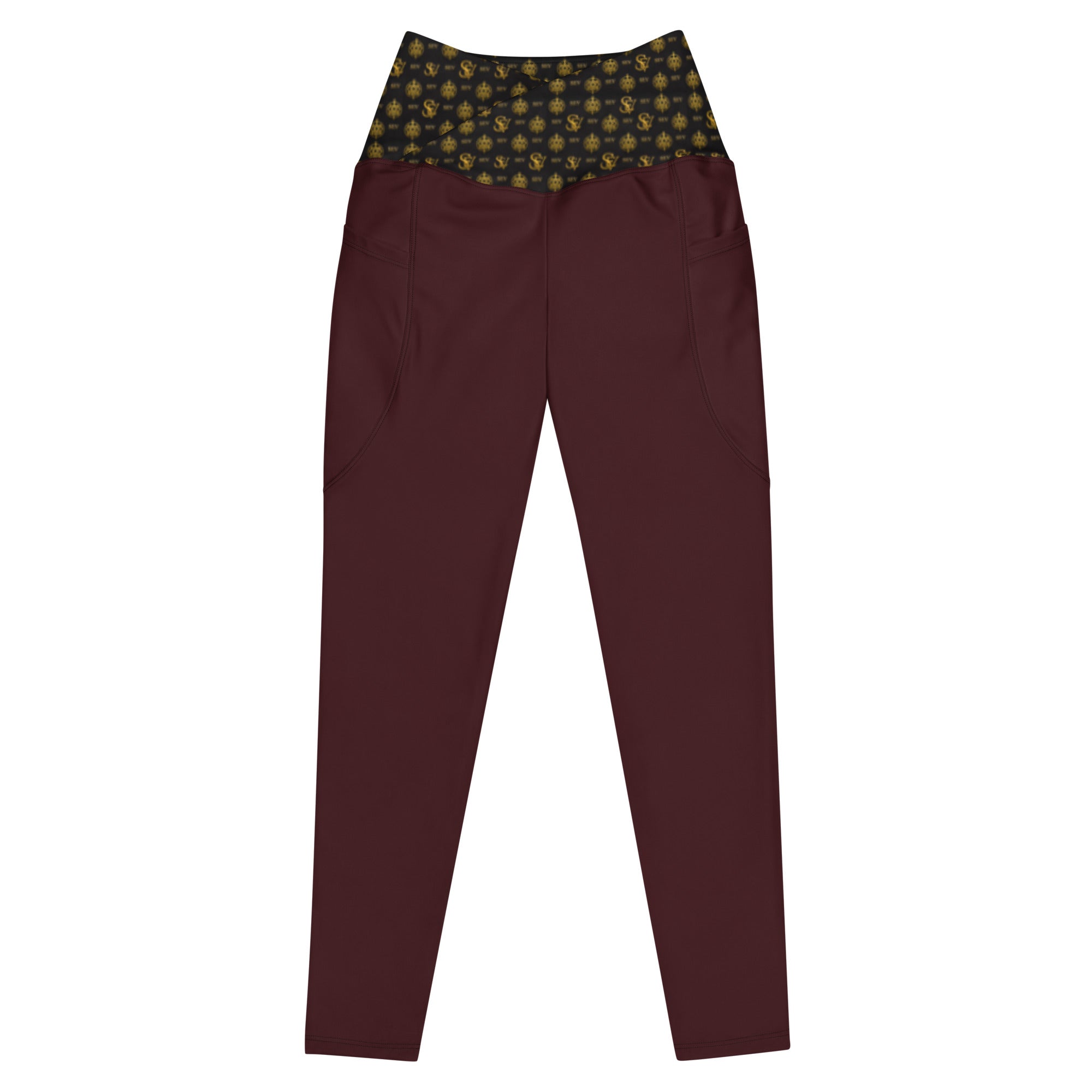 Luxury Red Leggings with Pockets — Eclipse Noir Gold Crest — Waistband Edition — alternate view 1 of 4