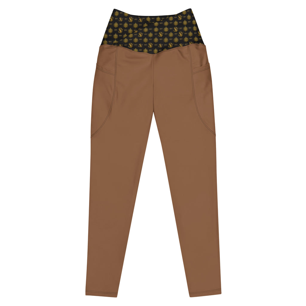 Jasper Brown Leggings with Pockets — Eclipse Noir Gold Crest — Waistband Edition — alternate view 1 of 4