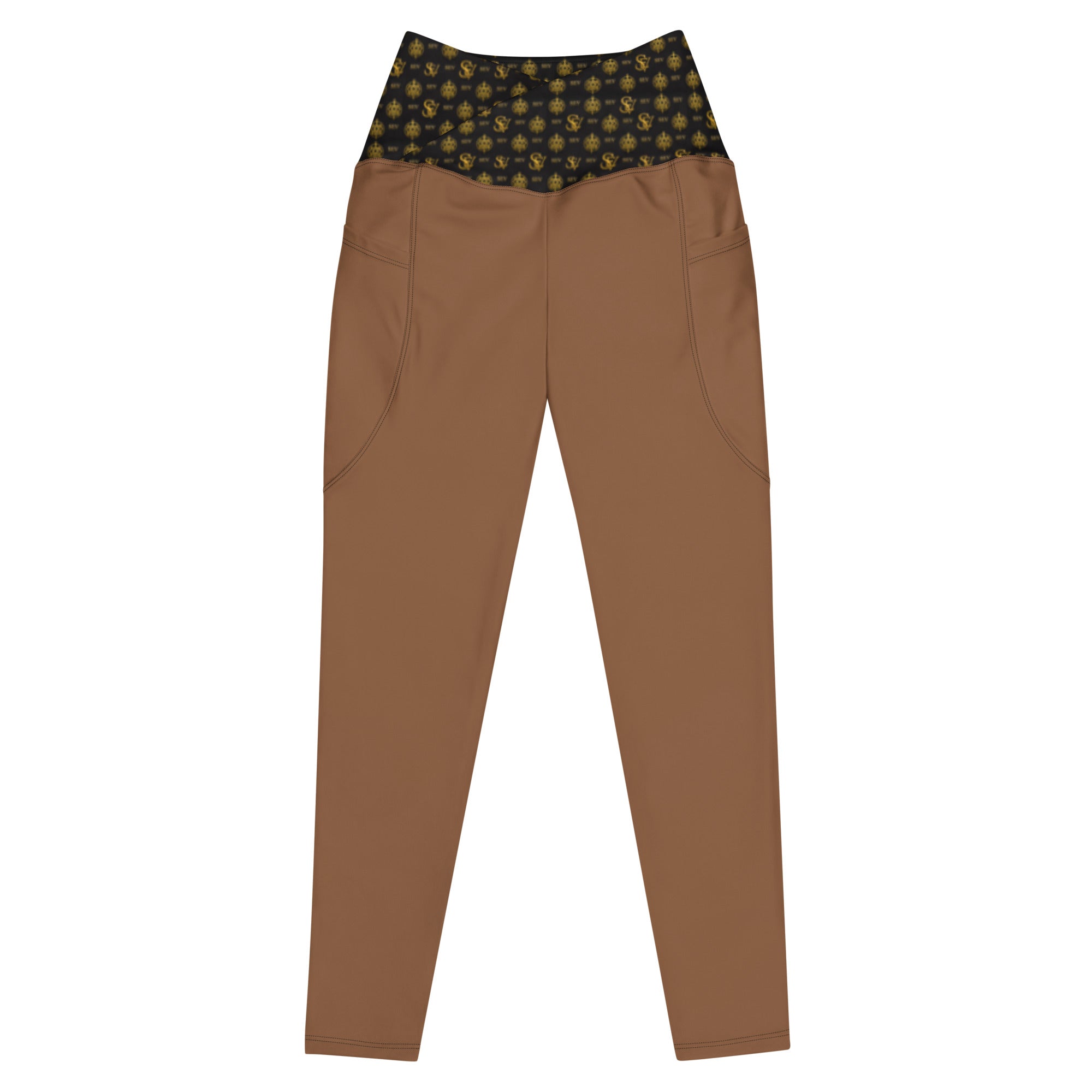 Jasper Brown Leggings with Pockets — Eclipse Noir Gold Crest — Waistband Edition — alternate view 1 of 4