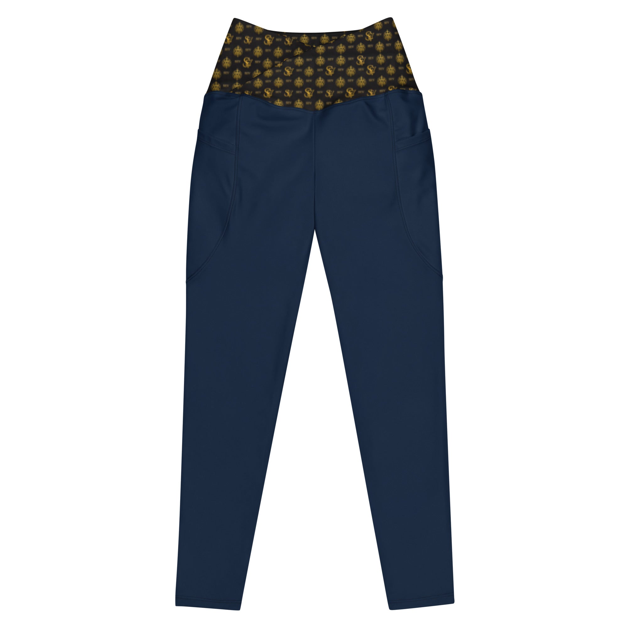 Luxury Blue Leggings with Pockets — Eclipse Noir Gold Crest — Waistband Edition — alternate view 1 of 4