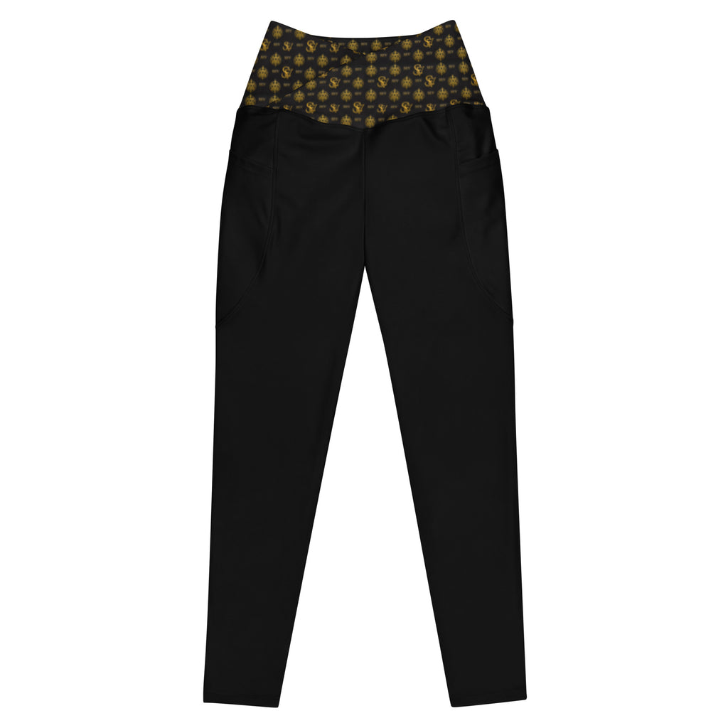 Luxury Black Leggings with Pockets — Eclipse Noir Gold Crest — Waistband Edition — alternate view 1 of 4