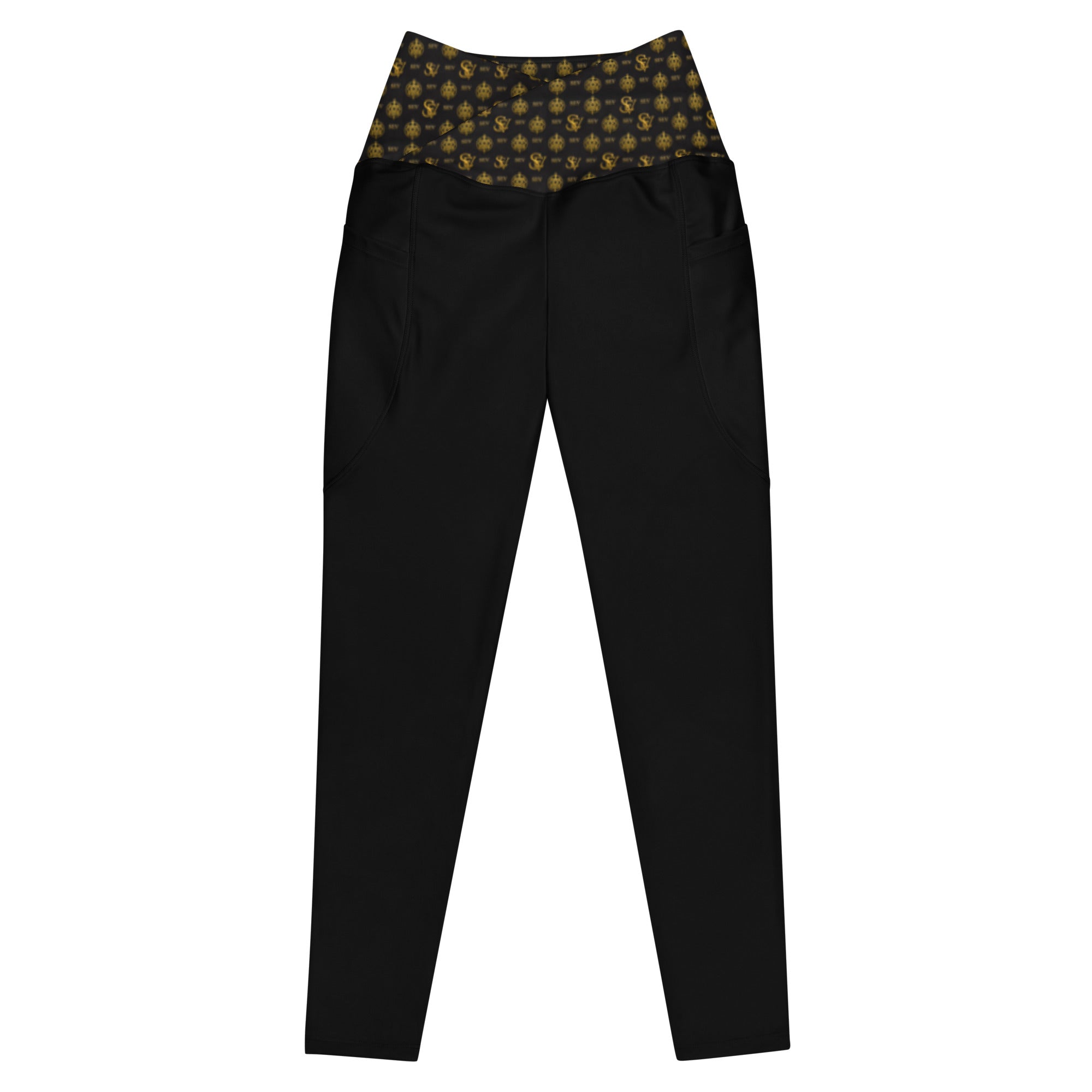 Luxury Black Leggings with Pockets — Eclipse Noir Gold Crest — Waistband Edition — alternate view 1 of 4