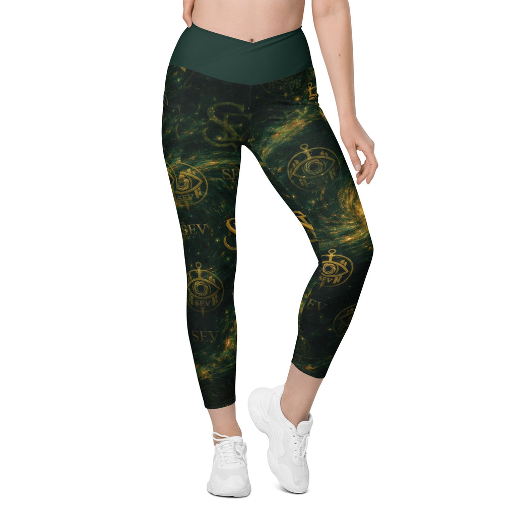 LUXURY EMERALD LEGGINGS WITH POCKETS — VERDANT NEBULA VEIL — alternate view 5 of 7