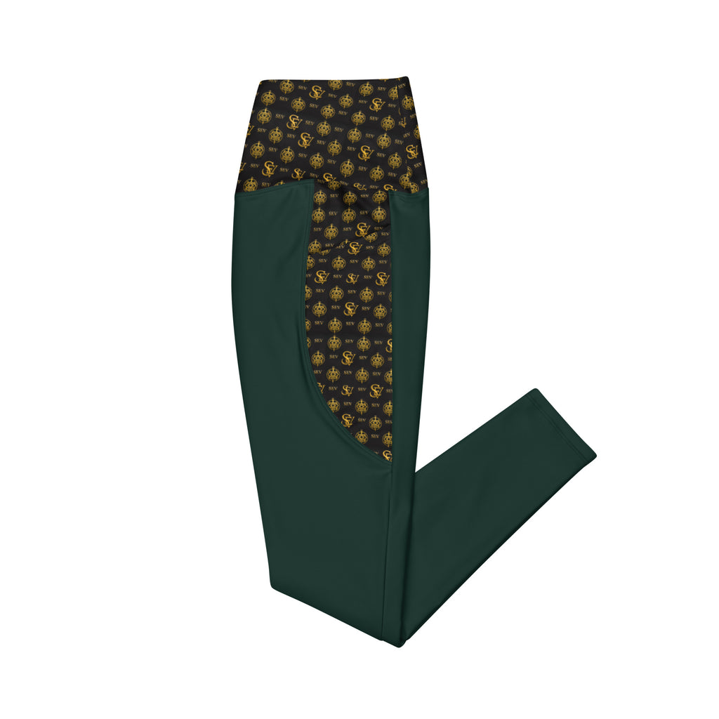 Luxury Emerald Leggings with Pockets — Eclipse Noir Gold Crest — alternate view 4 of 4