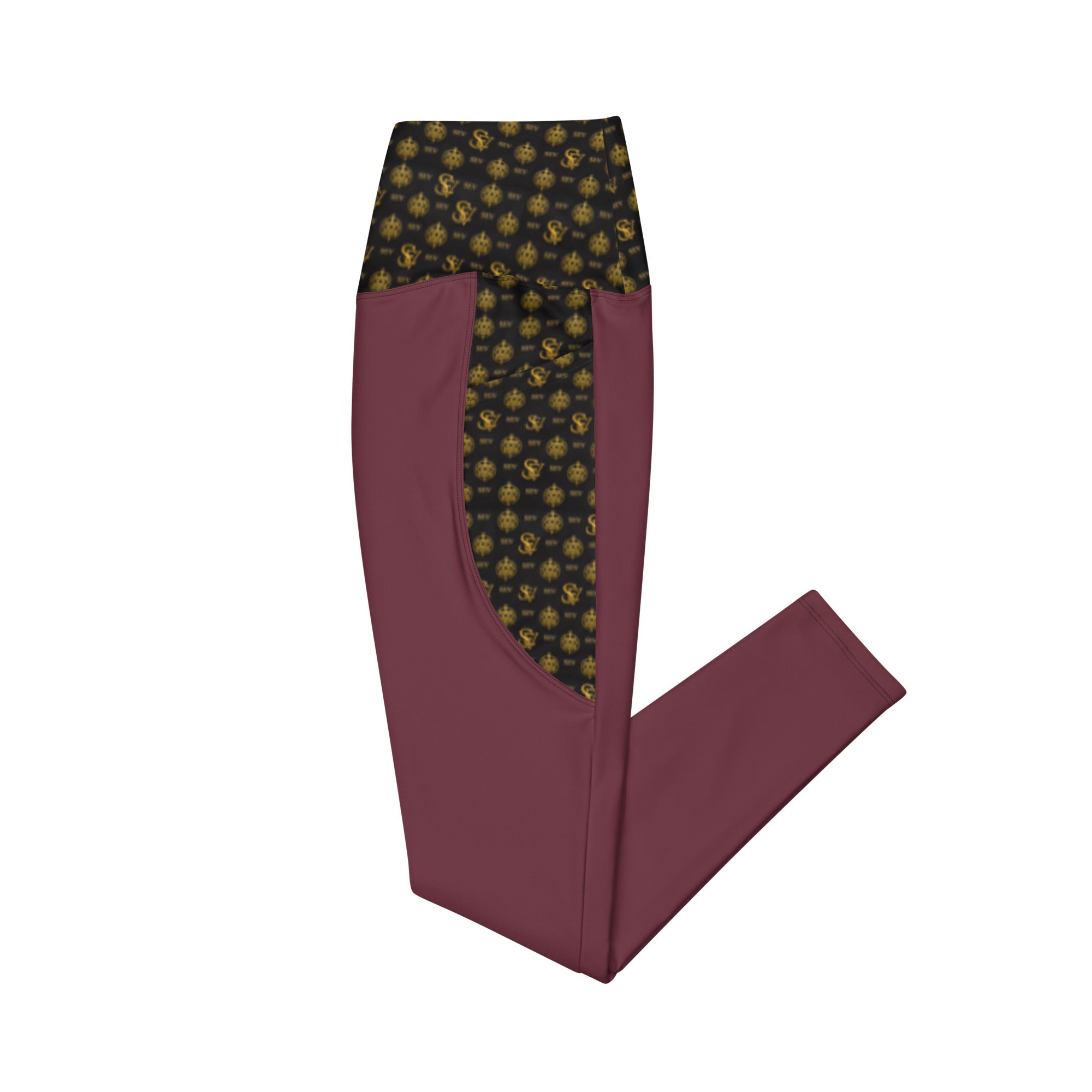 Rose Aurora Leggings with Pockets — Eclipse Noir Gold Crest — Waistband & Pocket Panel Edition — alternate view 4 of 4